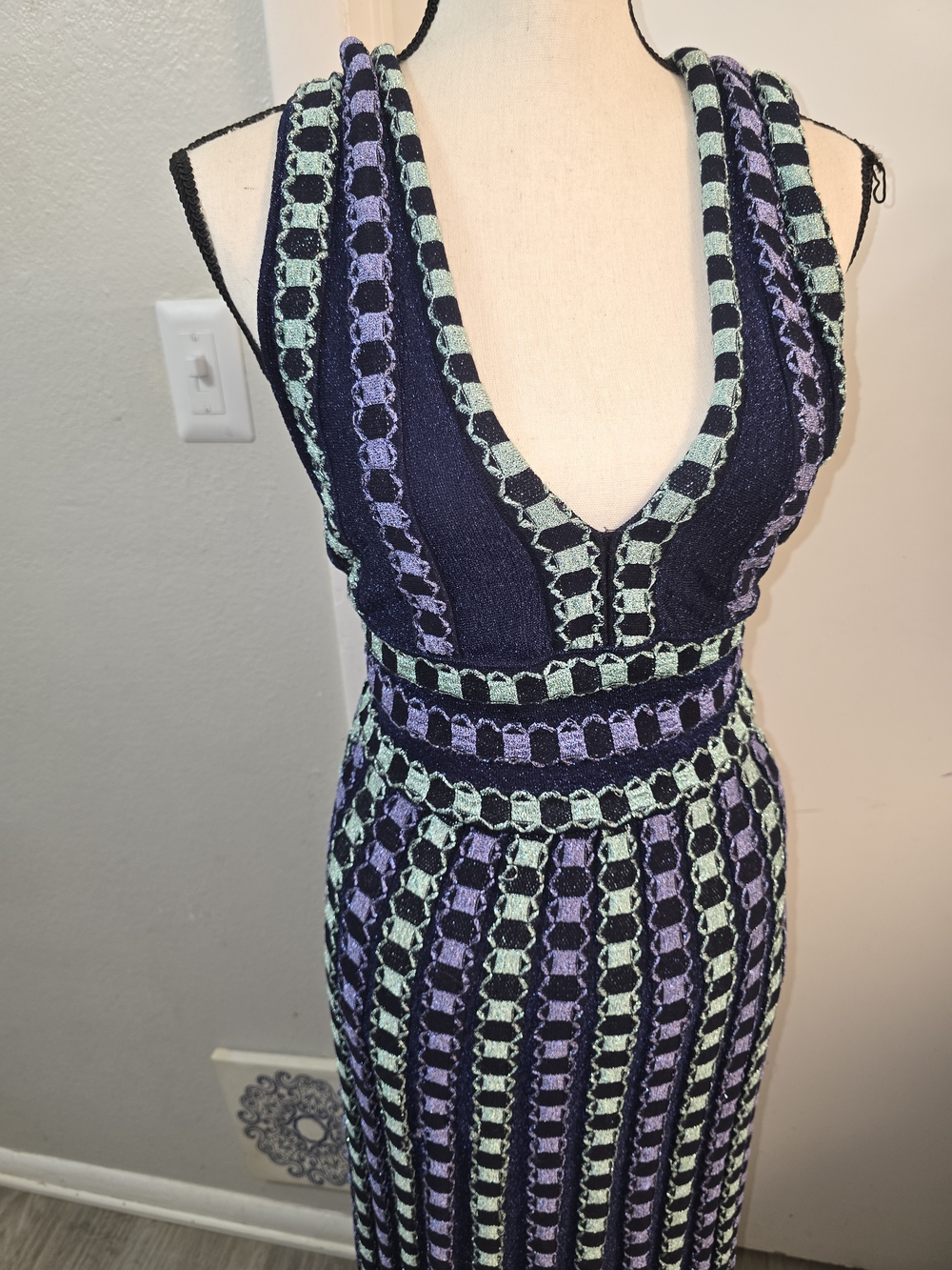 Missoni Navy and Light Blue Deep V Midi Dress - Picture 5 of 9